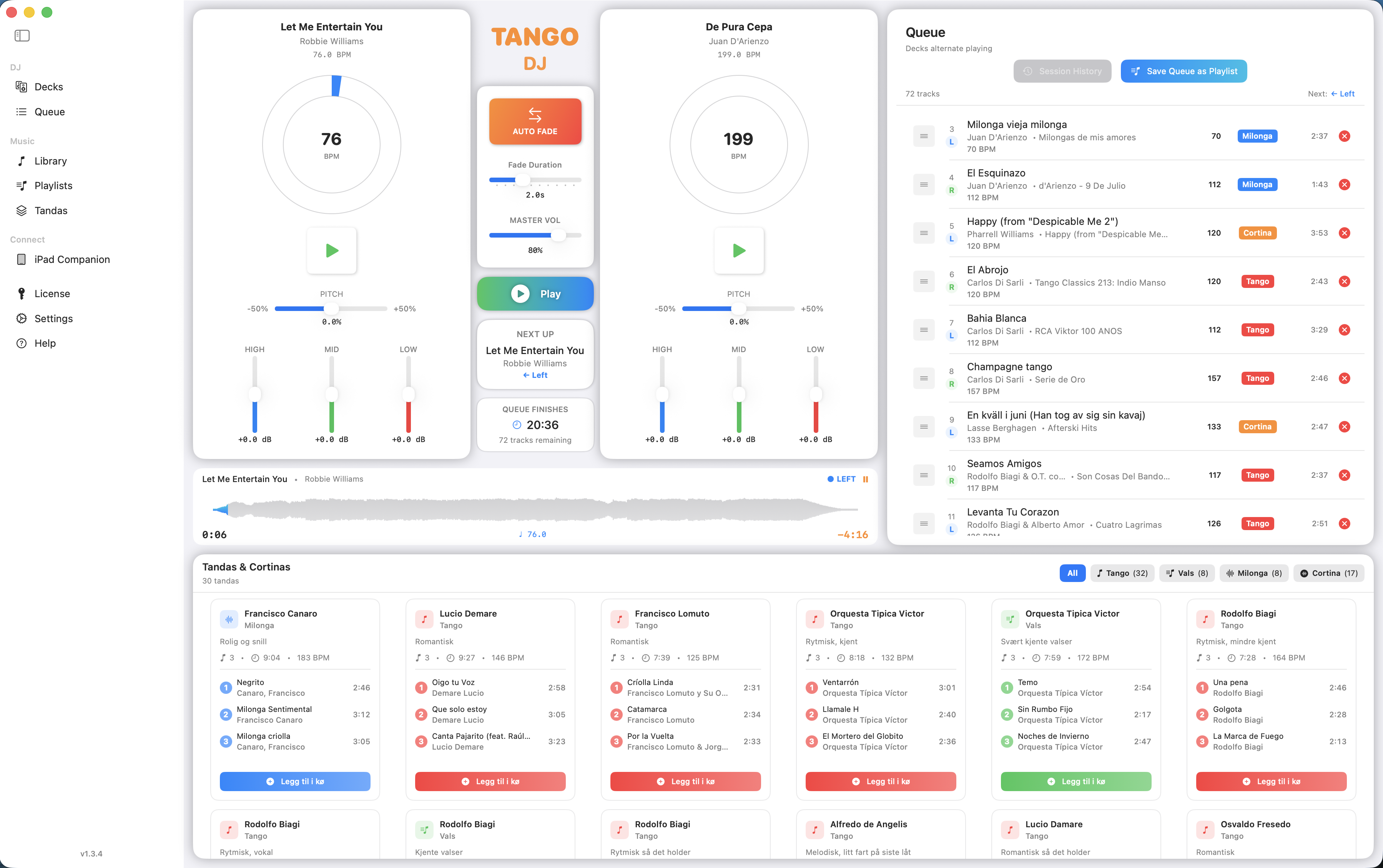 Tango-DJ programvare - skjermbilde